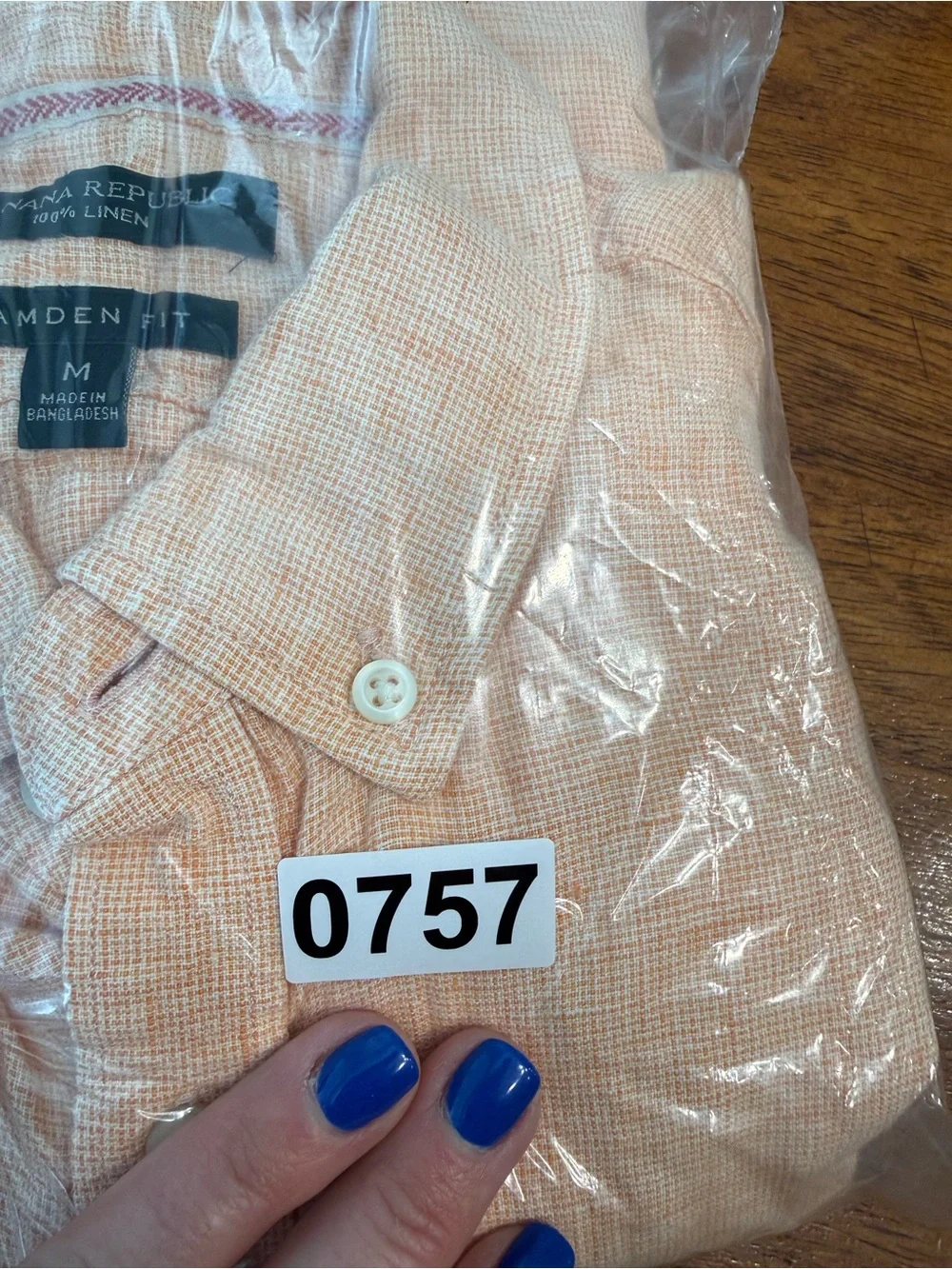 Banana Republic Camden Fit Peach Linen Long Sleeve Button Down Shirt Mens M